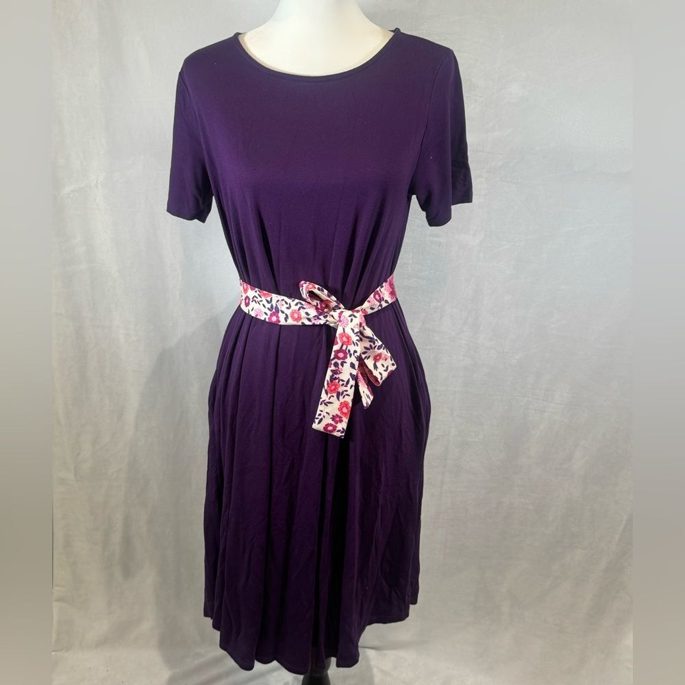 Purple and pink floral belted shift dress with pockets size medium